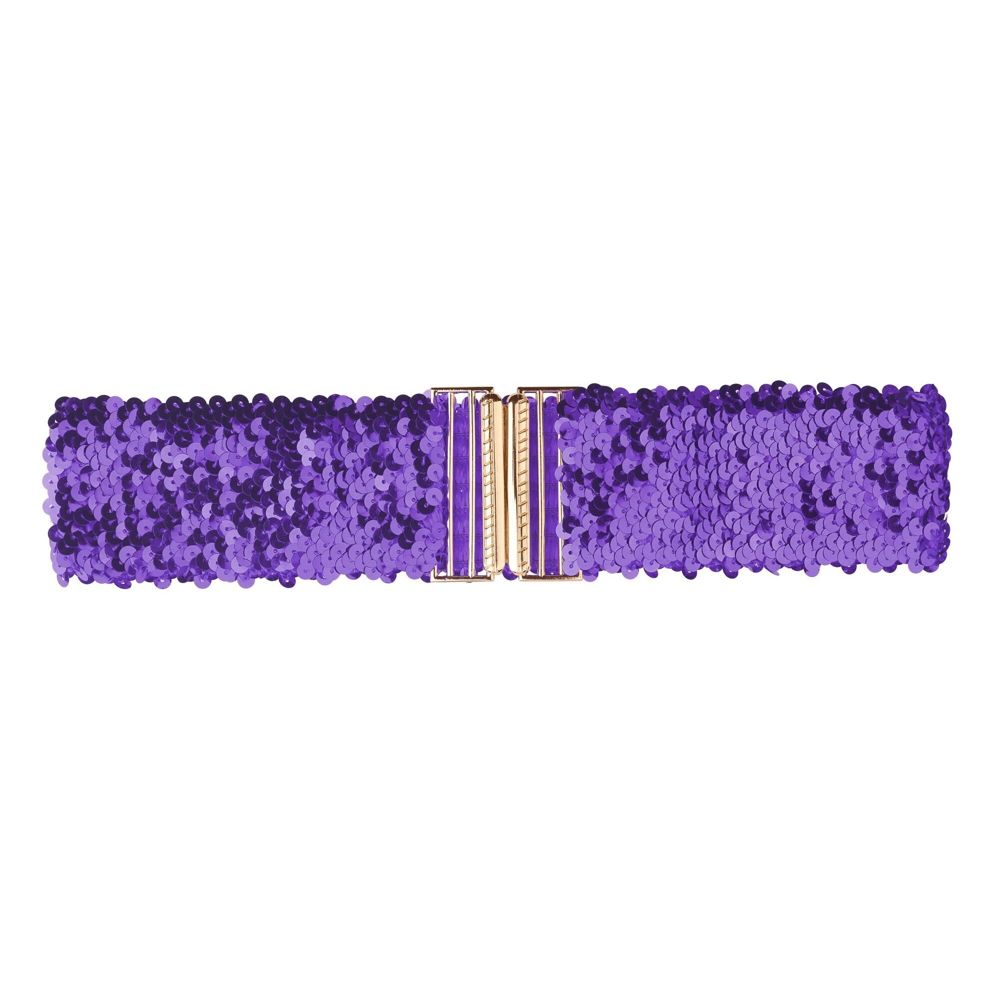 8834 Womens Elastic Waist Belt Sequins Decor Metal Interlock Buckles Belts